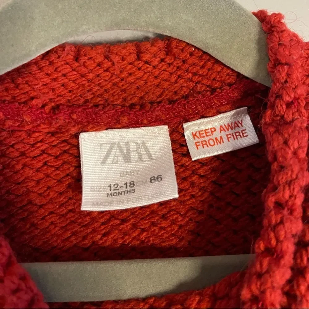 ZARA Toddler Reindeer Red Tan/Brown Sweater Winter Holiday | SZ 12-18 months